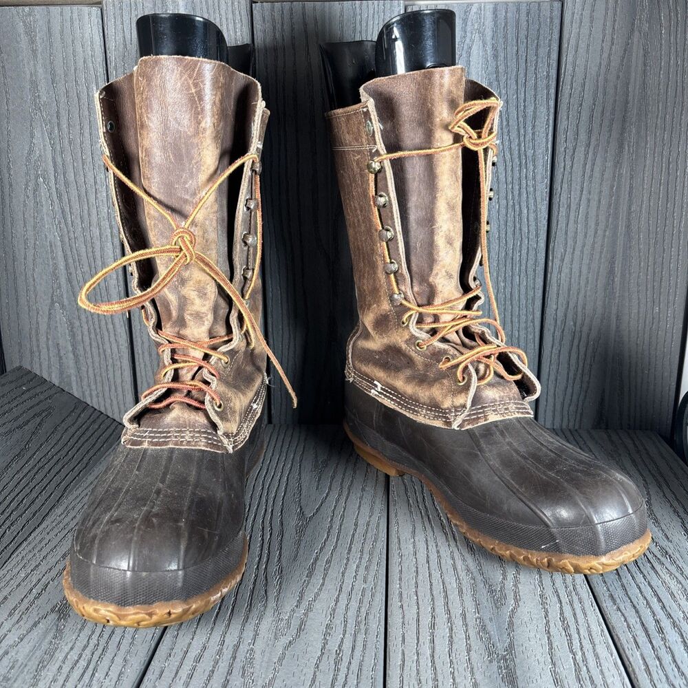 Vintage LL Bean Boots Men's 10 M Brown Leather Duck Hunting Tall 12" USA Made